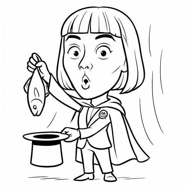 Burvis ar zivi un cilindru kā personalizēta AI skice pasākuma viesiem